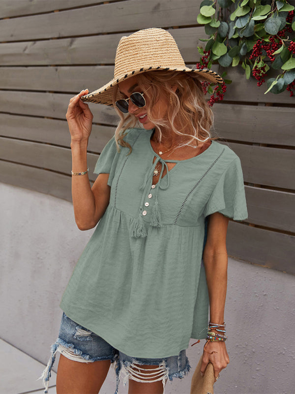 Avielle Women's Woven Casual Fashion Short Sleeve Shirt