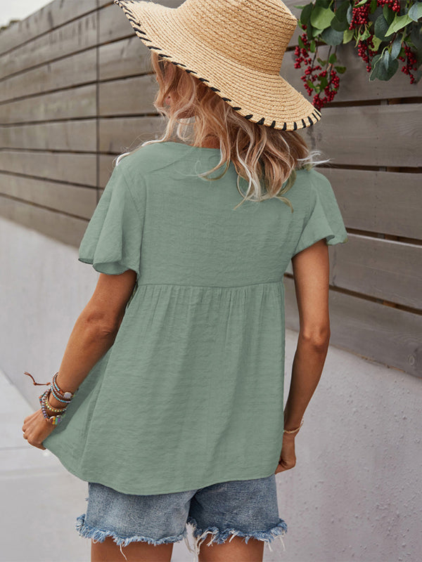 Avielle Women's Woven Casual Fashion Short Sleeve Shirt