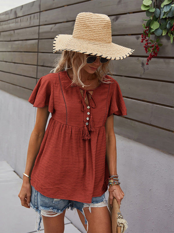 Avielle Women's Woven Casual Fashion Short Sleeve Shirt