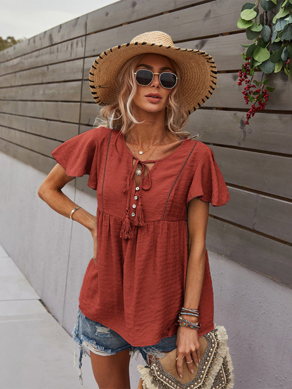 Avielle Women's Woven Casual Fashion Short Sleeve Shirt
