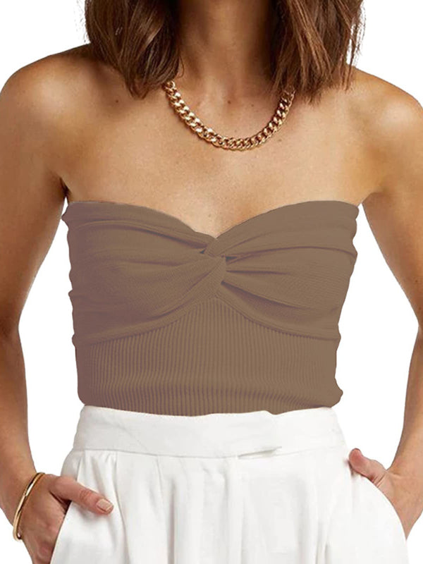 Jessalyn New Solid Color Twisted Strap Short Tight Backless Tube Top Knitwear Women's Clothes