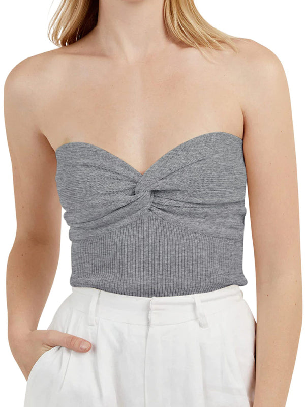 Jessalyn New Solid Color Twisted Strap Short Tight Backless Tube Top Knitwear Women's Clothes
