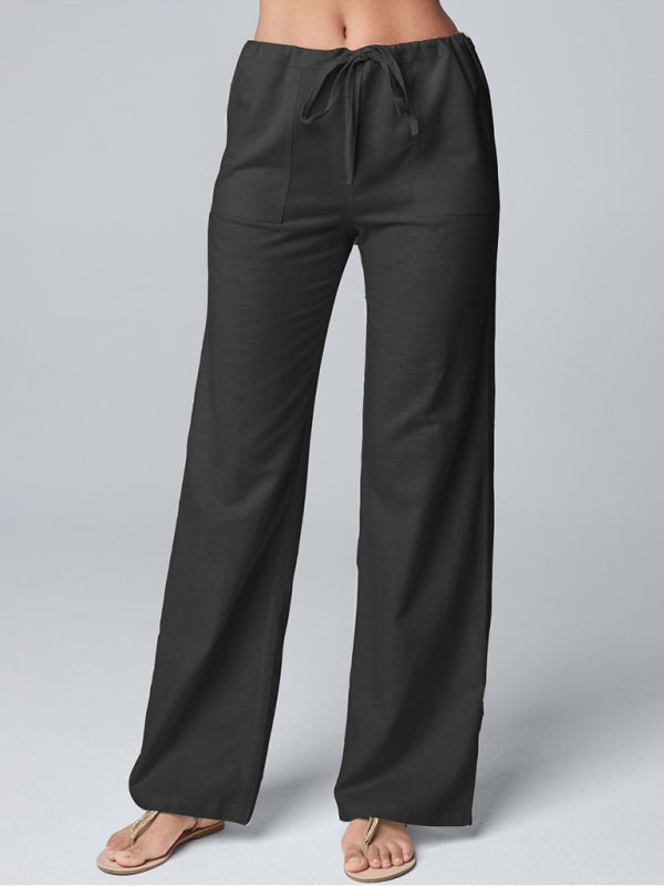 Eleanor Women's Solid Color Loose Lace Cotton Linen Straight Casual Trousers