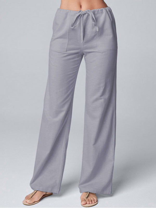 Eleanor Women's Solid Color Loose Lace Cotton Linen Straight Casual Trousers