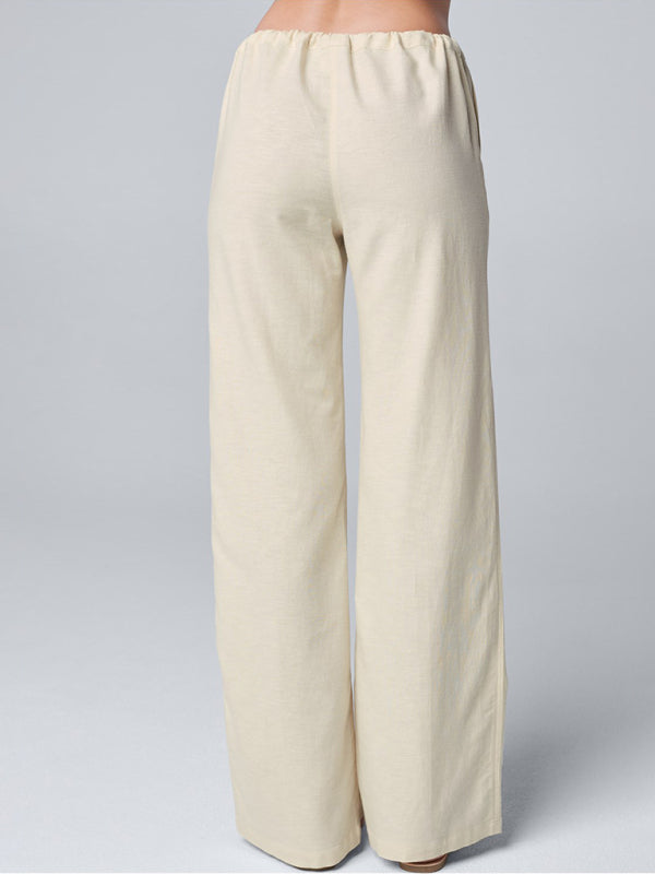 Eleanor Women's Solid Color Loose Lace Cotton Linen Straight Casual Trousers