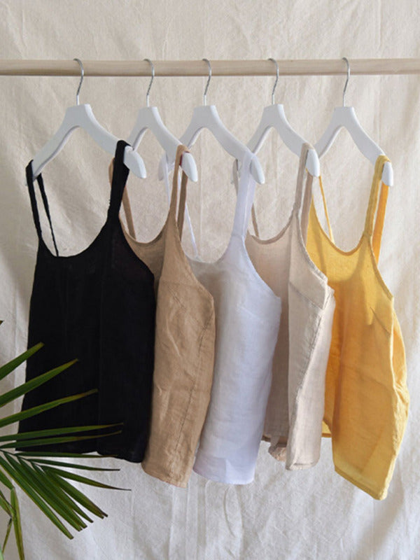 Lumina New French Niche Design Retro Vacation Casual Linen Backless Cropped Top