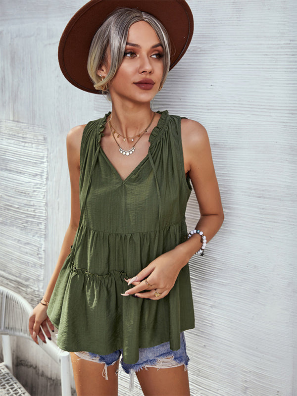 Freesia Women's Woven V-Neck Stitching A-Shape Vest