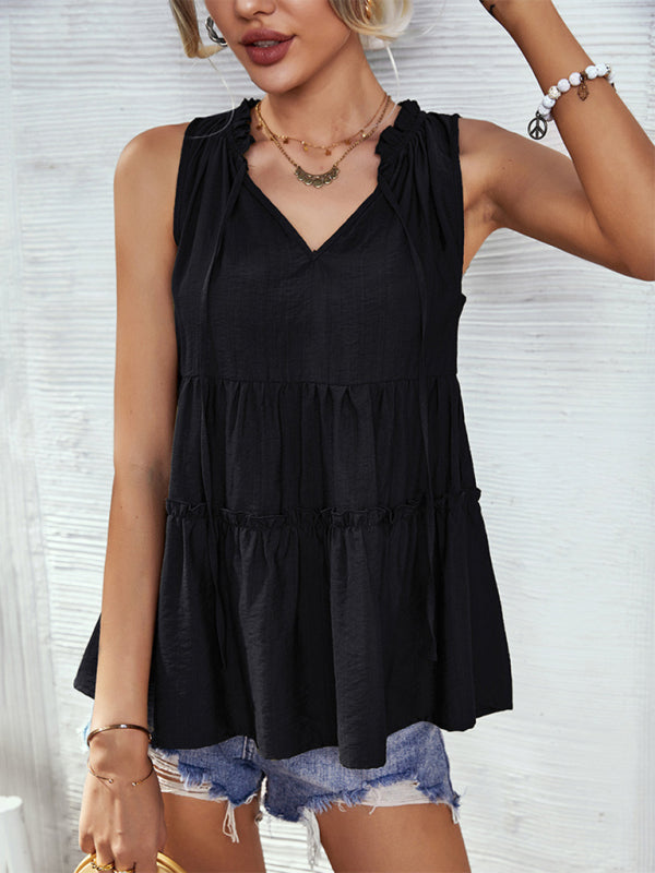 Freesia Women's Woven V-Neck Stitching A-Shape Vest
