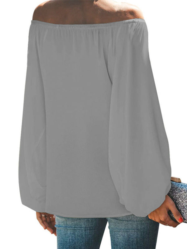 Bellamy Women's Off-Shoulder Solid Color Simple Lantern Sleeve Loose Long-Sleeved Top