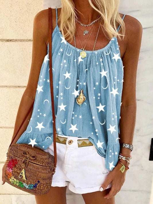 Myriam Casual V-Neck Star Print Vest Camisole Top
