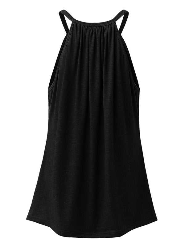 Indira Casual Solid Color Cotton Round Neck Sleeveless Loose Large Pullover T-Shirt