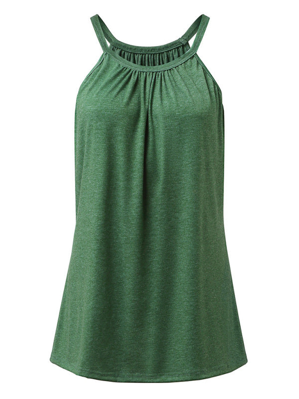 Indira Casual Solid Color Cotton Round Neck Sleeveless Loose Large Pullover T-Shirt