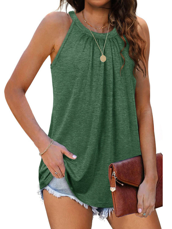 Indira Casual Solid Color Cotton Round Neck Sleeveless Loose Large Pullover T-Shirt