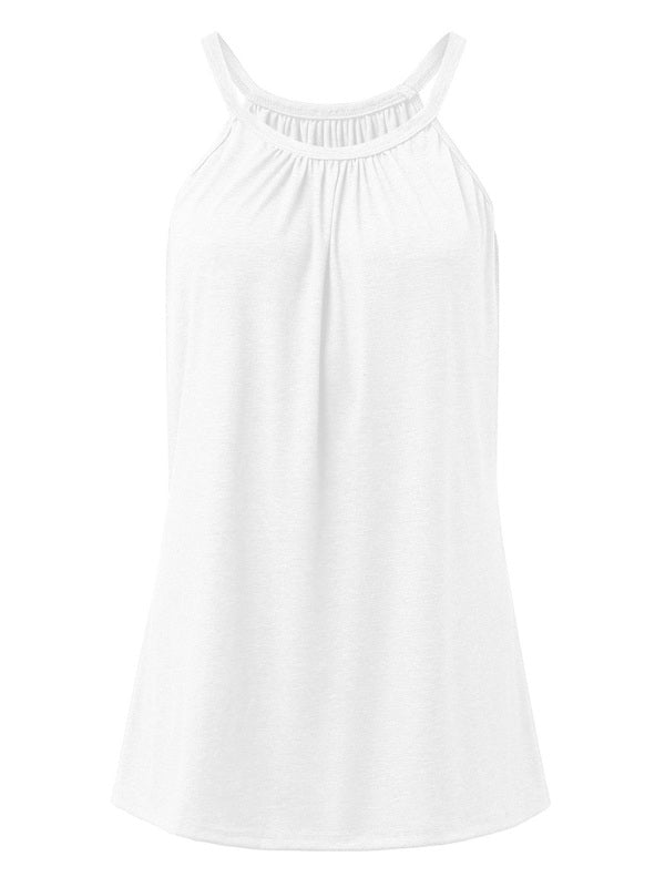 Indira Casual Solid Color Cotton Round Neck Sleeveless Loose Large Pullover T-Shirt