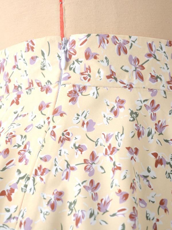 Katalina Floral Skirt High Waist Umbrella Skirt Invisible Zipper Chiffon Printed Skirt For Women