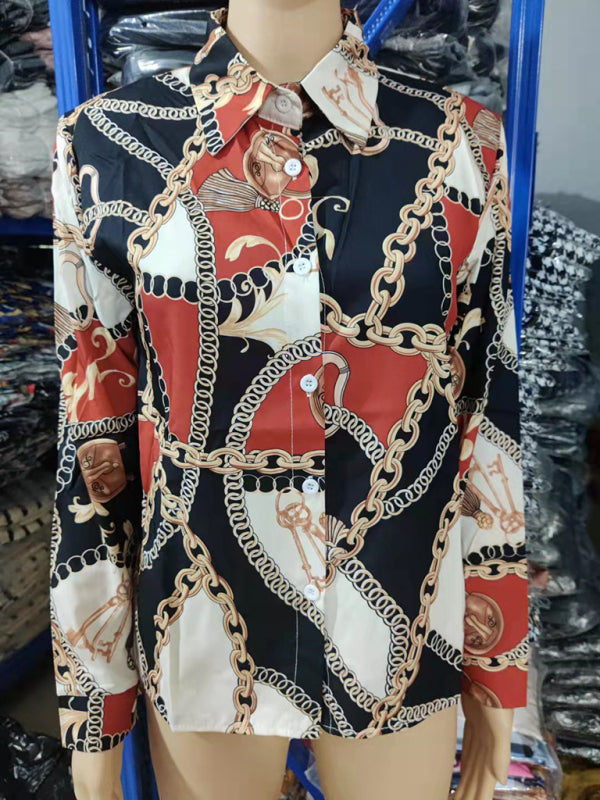 Capri Women's Fashion Printed Long Sleeve Lapel Shirt