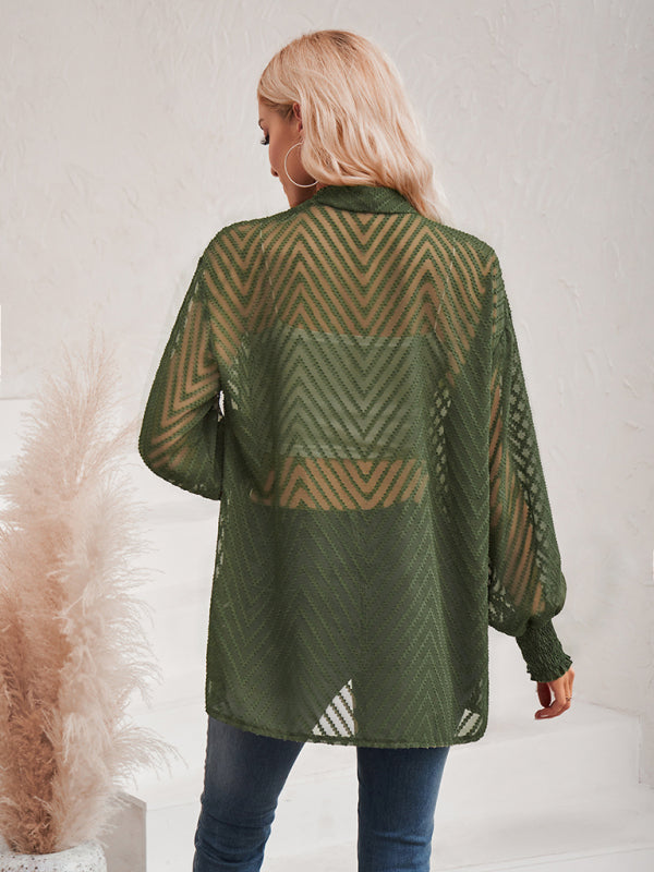 Tania Women's Casual Solid Color Loose Jacquard Cardigan Top
