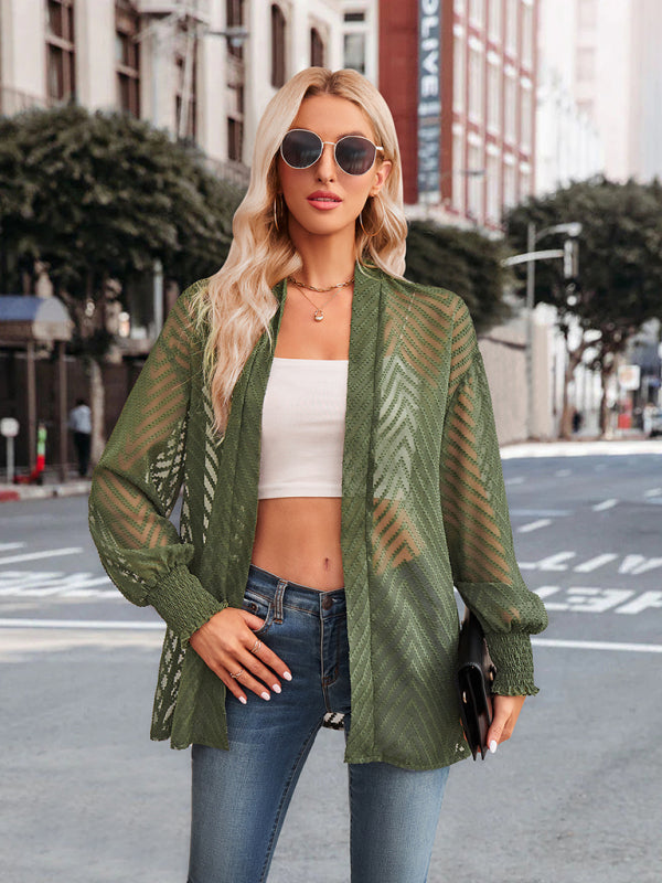Tania Women's Casual Solid Color Loose Jacquard Cardigan Top