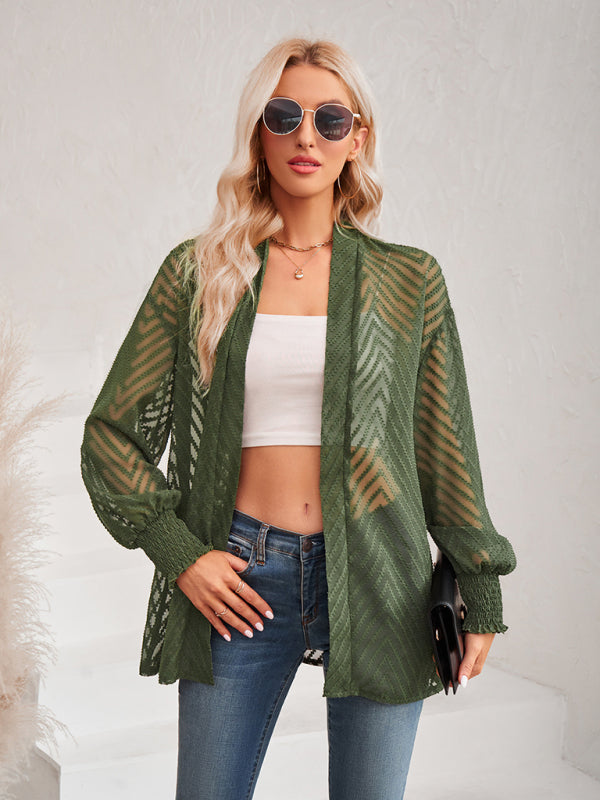 Tania Women's Casual Solid Color Loose Jacquard Cardigan Top