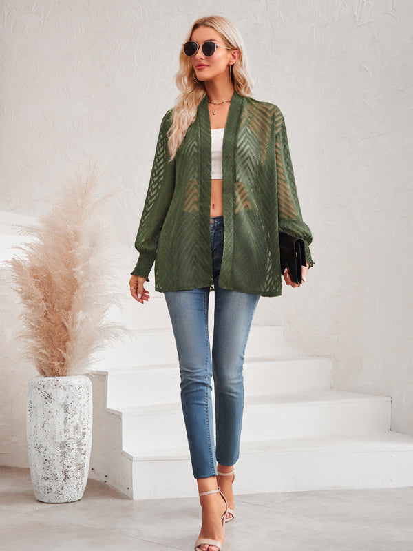 Tania Women's Casual Solid Color Loose Jacquard Cardigan Top