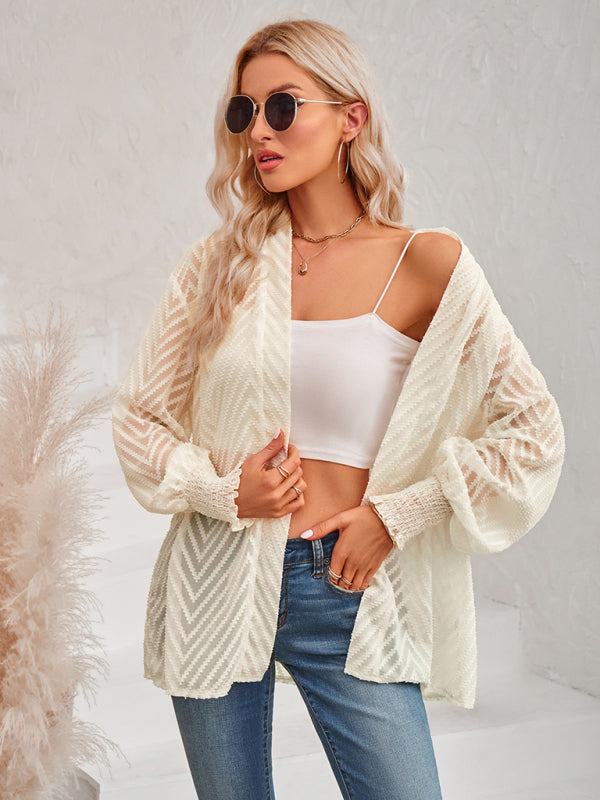 Tania Women's Casual Solid Color Loose Jacquard Cardigan Top