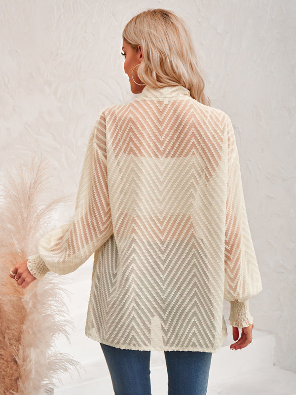 Tania Women's Casual Solid Color Loose Jacquard Cardigan Top