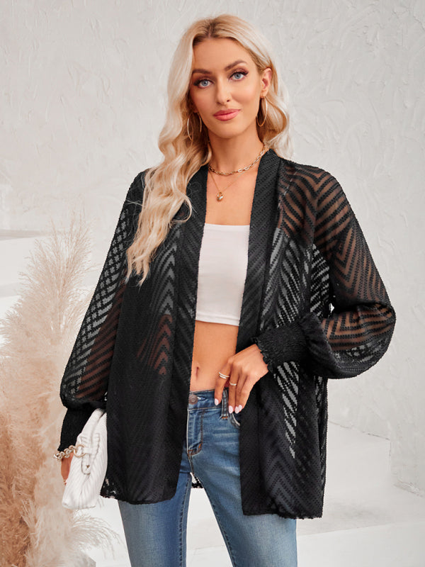 Tania Women's Casual Solid Color Loose Jacquard Cardigan Top