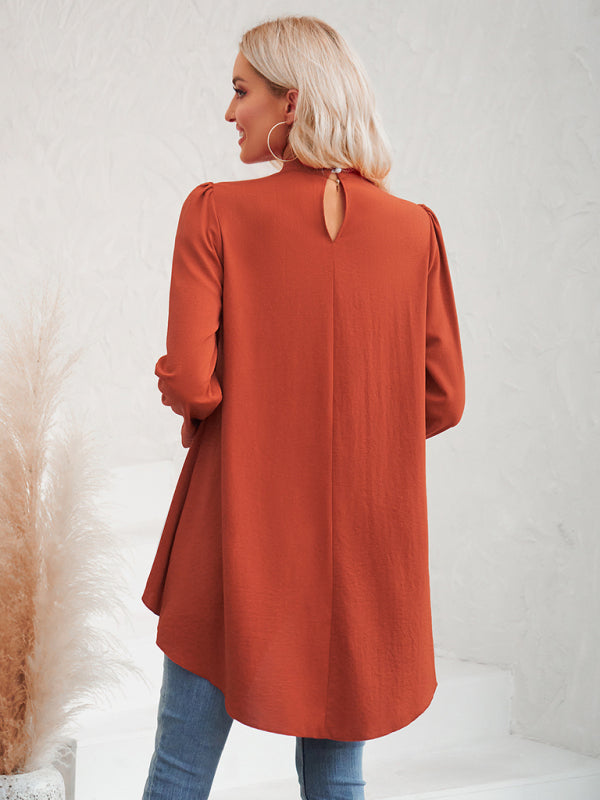 Catalina Women's Casual Solid Color Half Turtleneck Long Sleeves Fake Two Piece Shirt