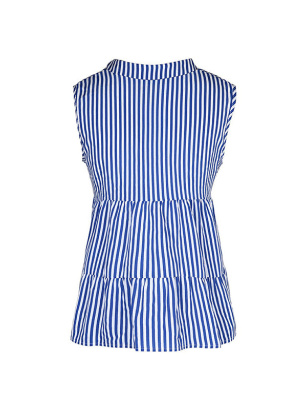 Leilany Summer New Fashion Tops Sleeveless V-Neck Striped Shirt