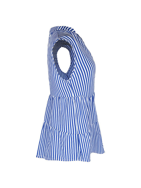 Leilany Summer New Fashion Tops Sleeveless V-Neck Striped Shirt