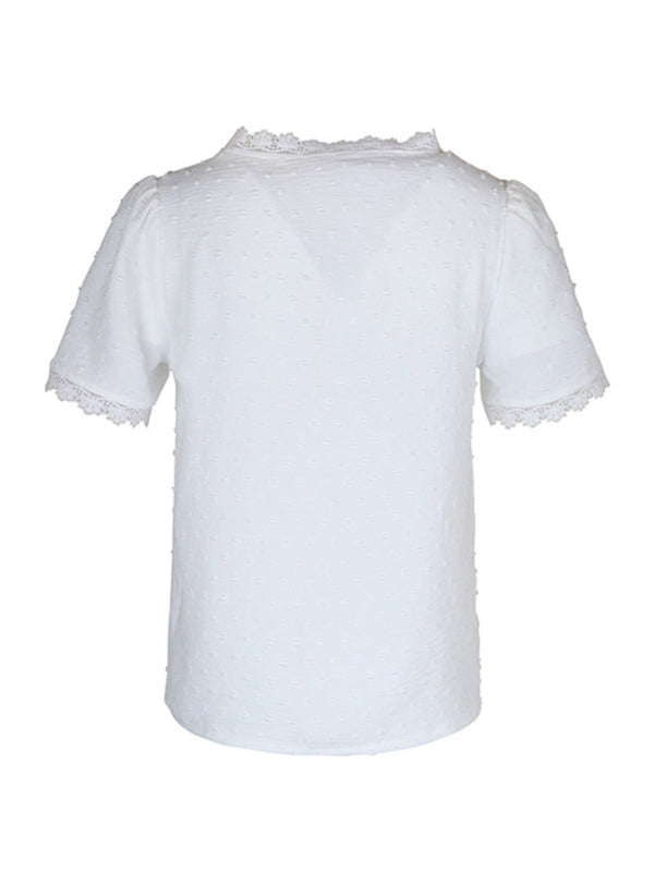 Cesca V-Neck Neckline Lace Panel Elegant Blouse