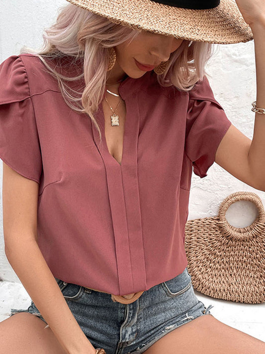 Hanae New Fashion Women's Pullover V-Neck Red Shirt