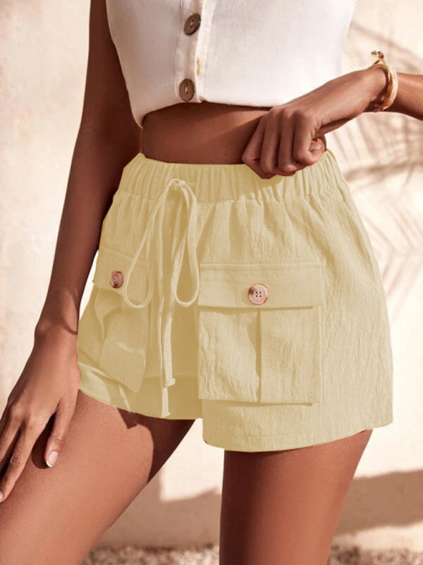 Alina Cargo Shorts Pocket Loose Mid Rise Drawstring Straight Leg Pants