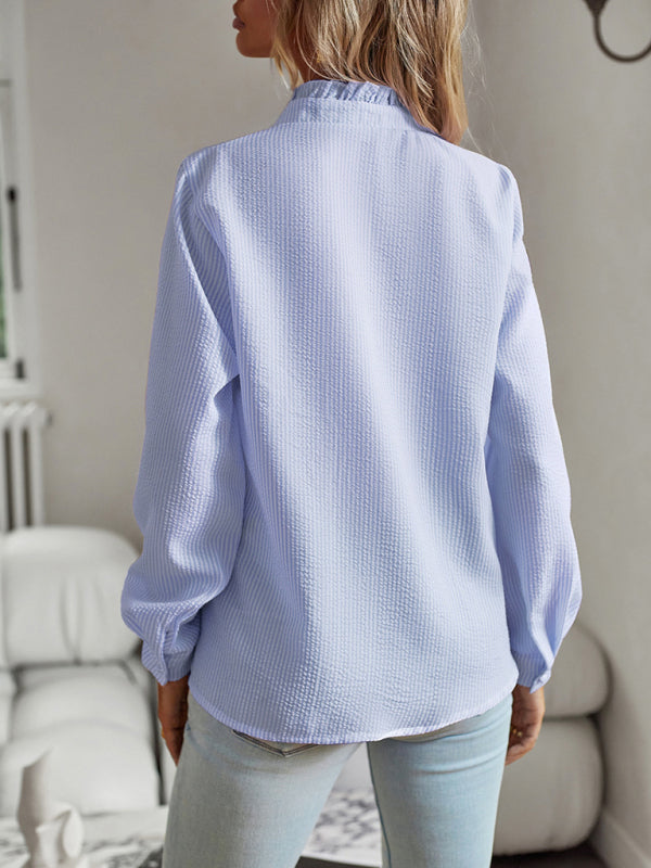 Skye New Woman Fashion Elegant Commuter Open Button Ruffle Top