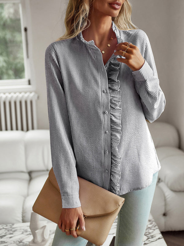 Skye New Woman Fashion Elegant Commuter Open Button Ruffle Top