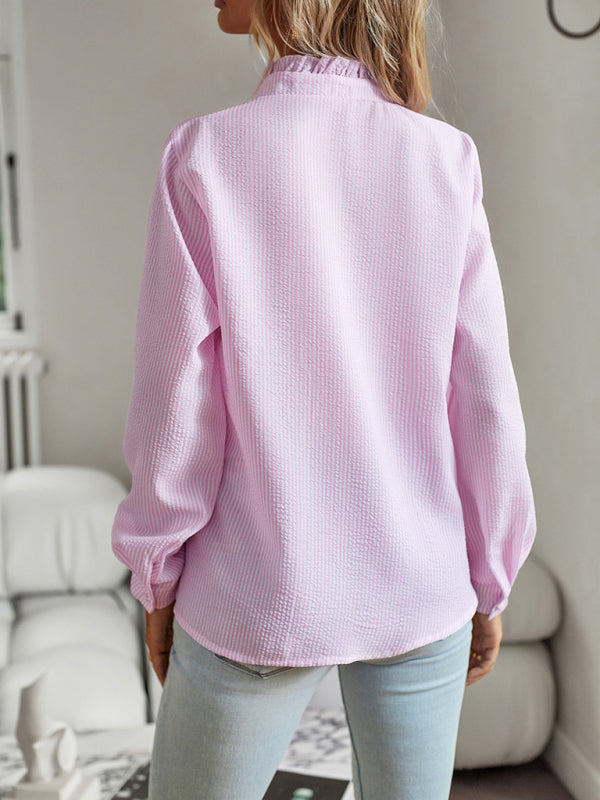 Skye New Woman Fashion Elegant Commuter Open Button Ruffle Top