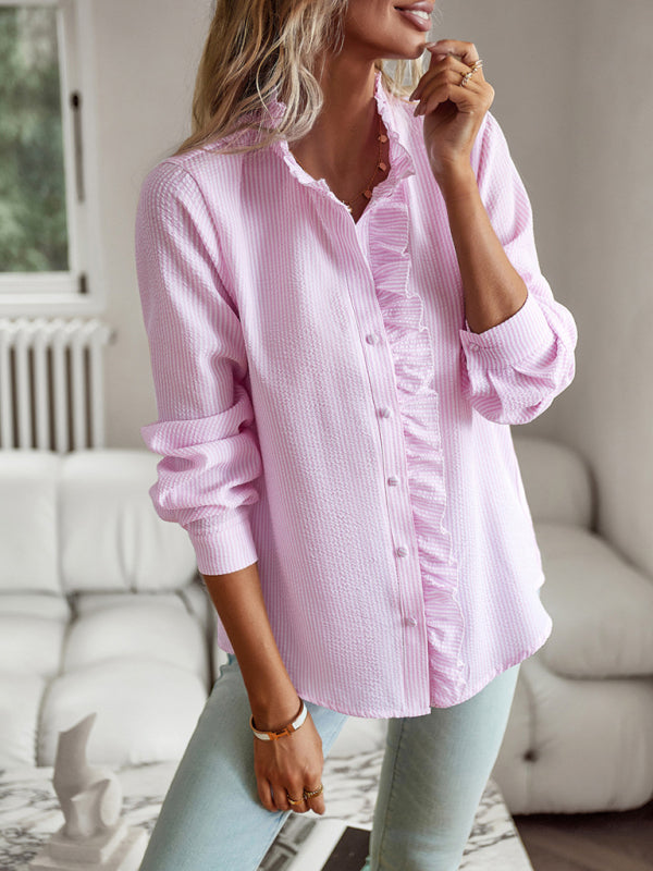 Skye New Woman Fashion Elegant Commuter Open Button Ruffle Top