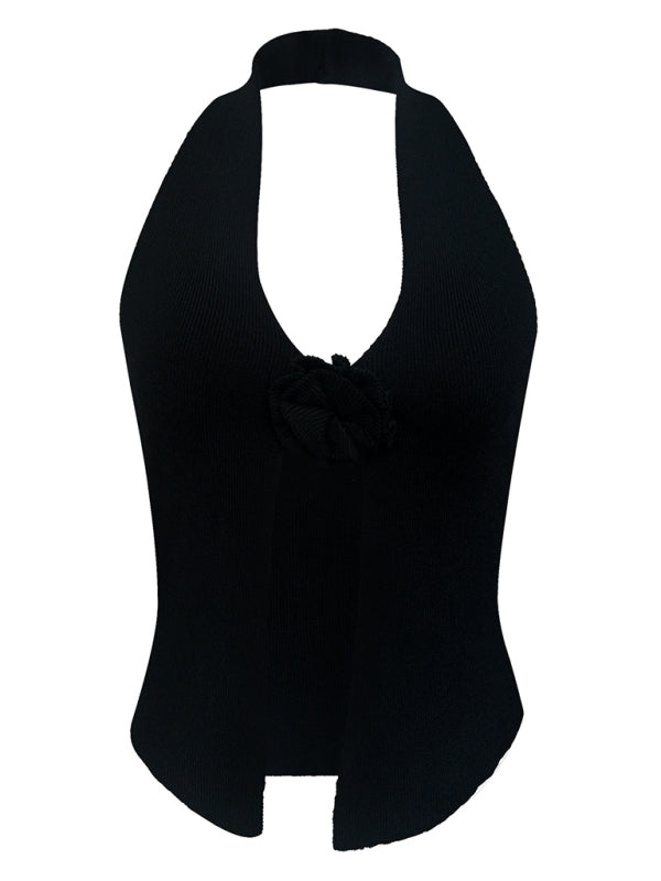 Keyla Women's Sexy Wool Halter Neck Rabbit Fleece Vest