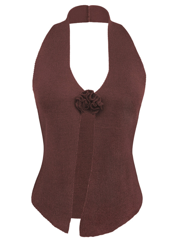 Keyla Women's Sexy Wool Halter Neck Rabbit Fleece Vest