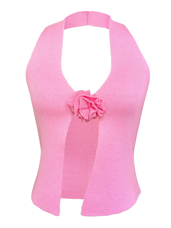 Keyla Women's Sexy Wool Halter Neck Rabbit Fleece Vest