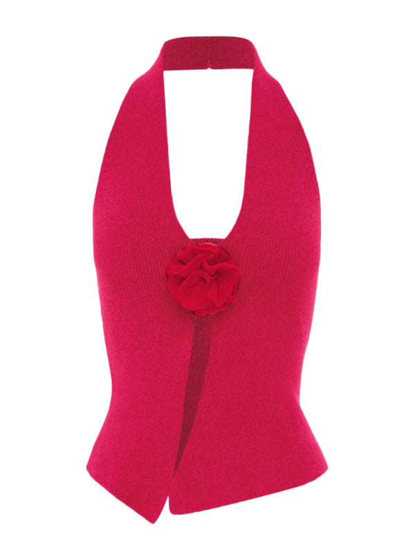 Keyla Women's Sexy Wool Halter Neck Rabbit Fleece Vest
