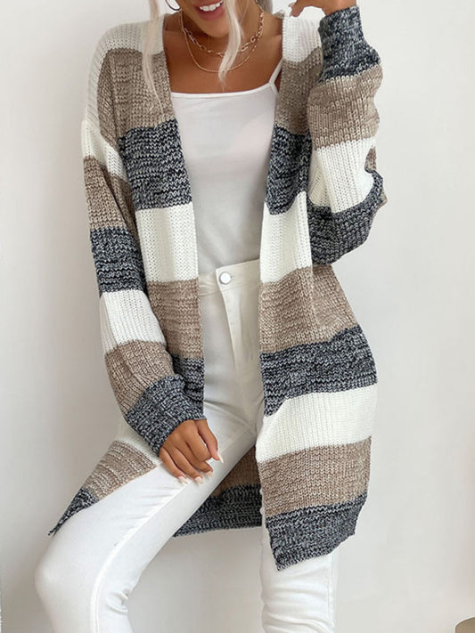 Reese Women's Fashion New Arrival Long Buttonless Colorblock Sweater Jacket