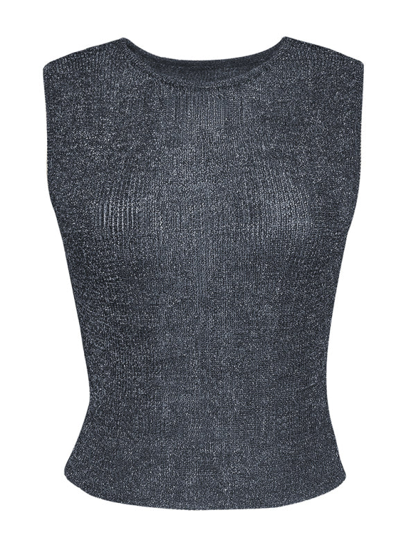 Kenna Fashion Round Neck Shiny Skinny Sexy Glitter Tank Top