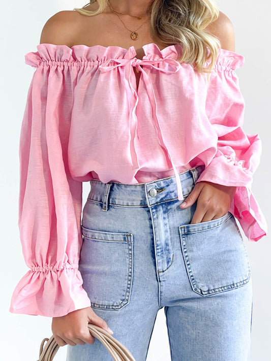 Lenore Elegant Bandage Loose Casual One Shoulder Balloon Sleeve Top