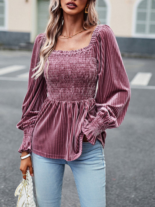 Leia New Temperament Commuter Long-Sleeved Velvet Shirt Top