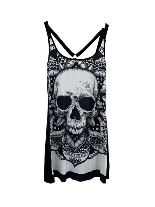 Lux Sling Fashion Skull Printed Vest Spring Summer Sleeveless Backless T-Shirt Top