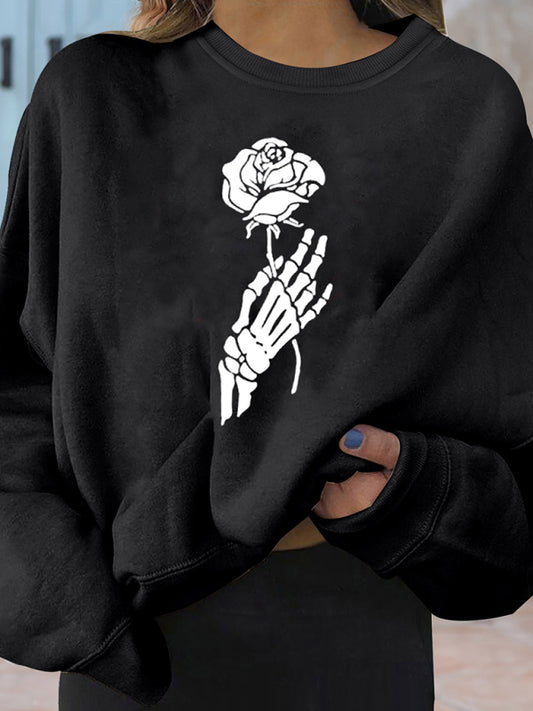 Blanca New Casual Personality Skull Rose Creative Print Top