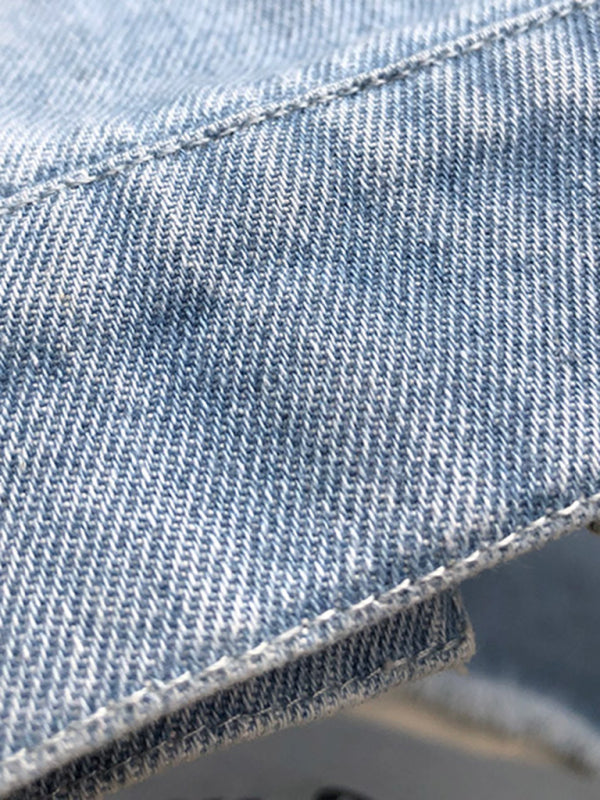 Ripped Mid-length Denim Jacket Washed Retro Jacket Long Sleevesblouse