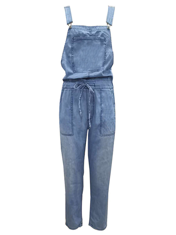 Talia Denim Jumpsuit Loose Fashion Elastic Mid Waist Jumpsuit Women's Pants