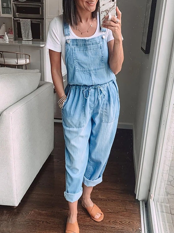 Talia Denim Jumpsuit Loose Fashion Elastic Mid Waist Jumpsuit Women's Pants